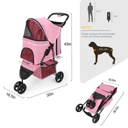 carreola para mascotas perro 3 Wheel Foldable Cat Dog Stroller with Storage Basket, Handle 360° Pet Dog Stroller