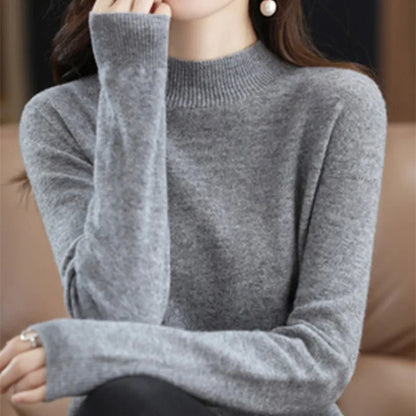 Half High Solid Color Cashmere Sweater For Women Loose Pullover Autumn and Winter Contracted Commuter Basic Knitwear Top Base