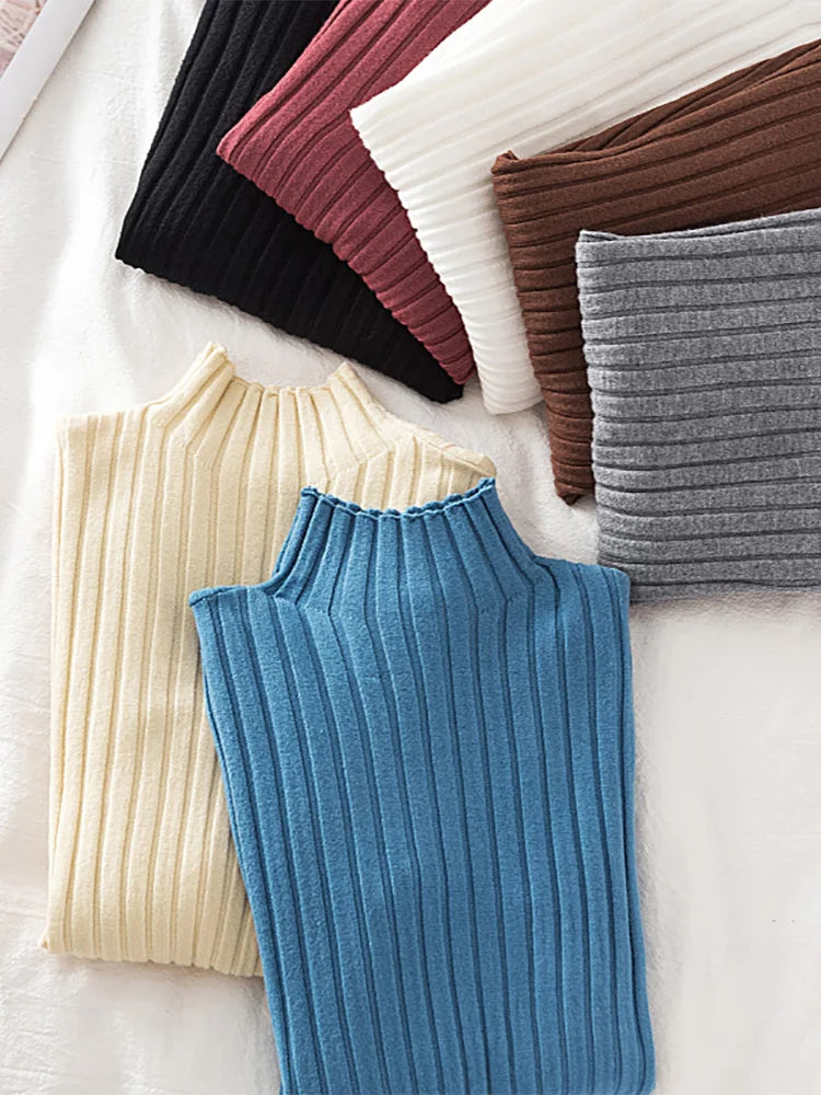 Croysier Pullover Ribbed Knitted Sweater Autumn Winter Clothes Women 2025 High Neck Long Sleeve Slim Basic Woman Sweaters Tops
