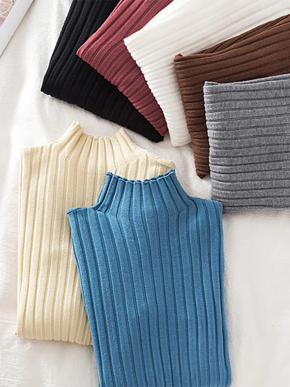 Croysier Pullover Ribbed Knitted Sweater Autumn Winter Clothes Women 2025 High Neck Long Sleeve Slim Basic Woman Sweaters Tops