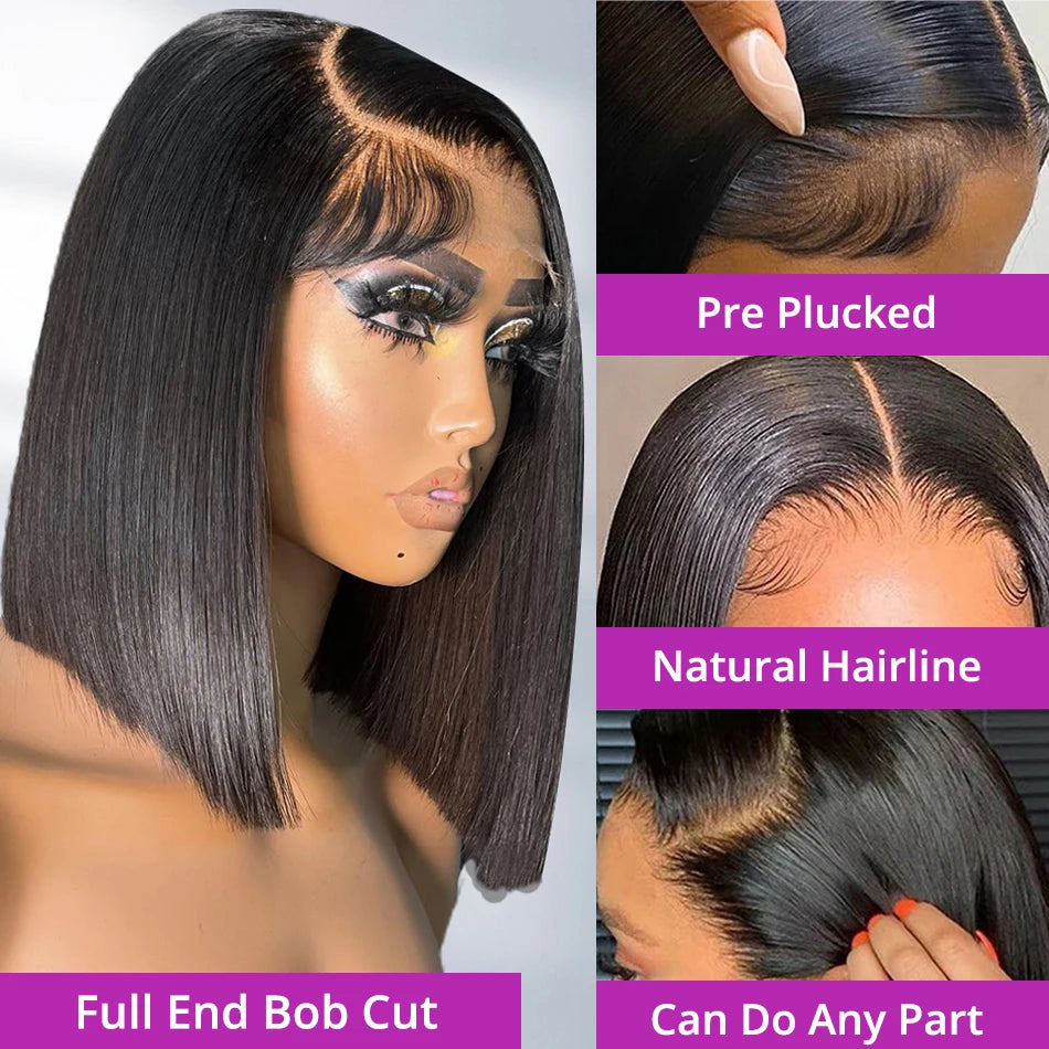 Straight Bob Glueless Wig Human Hair Brazilian Pre cut Lace Wigs 13x6 Lace Frontal Wigs For Women 13x4 HD Lace Short Bob Wigs