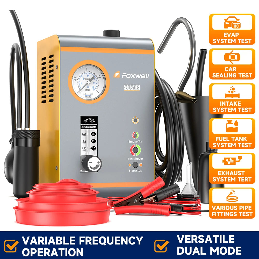 FOXWELL SD203 Automotive EVAP Smoke Leak Detector 12V Built-in Air Pump Vacuum Leak Detection Pipe Leakage Diagnostic Tester