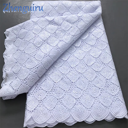 Pure White Nigerian Guipure Lace Fabric 2025 High Quality Water Soluble African Sequin Cord Lace Fabric for Party Dress Sew 4025