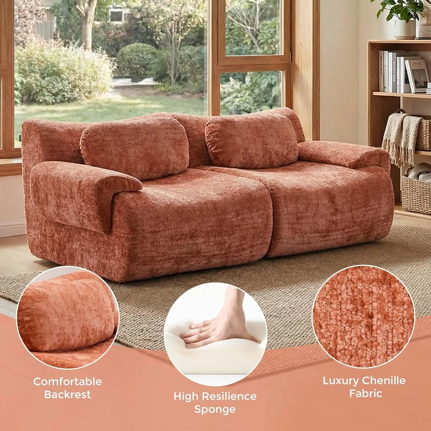 72" Loveseat Cloud Couch Sofa, Modular Boneless Sectional with Memory Foam, 2 Seater Chenille Sofas No Assembly,, Customized