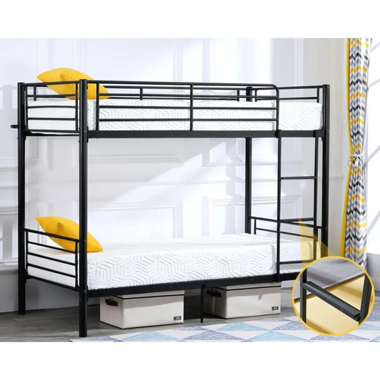 Bunk Bed Twin Over Twin for Kids/Teens/Adults Heavy Duty 2 Decker Bed with Flat Ladder and 13 inches High Guardrail,