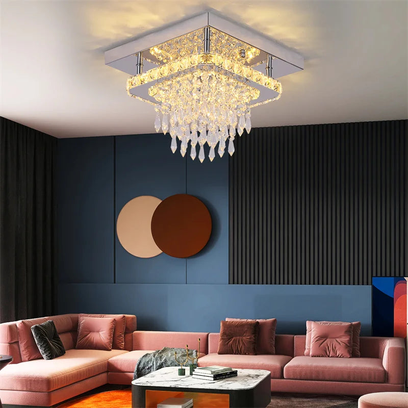 Modern Luxury Crystal Lamp LED Ceiling Pendant 2nd Floor Hall Indoor Chandelier Home Decoration Kitchen Lighting Simple Dimmer