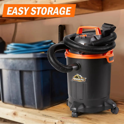 4 Gallon Wet/Dry Vacuum with Powerful Suction, Nozzles & Brush for Home and Workshop