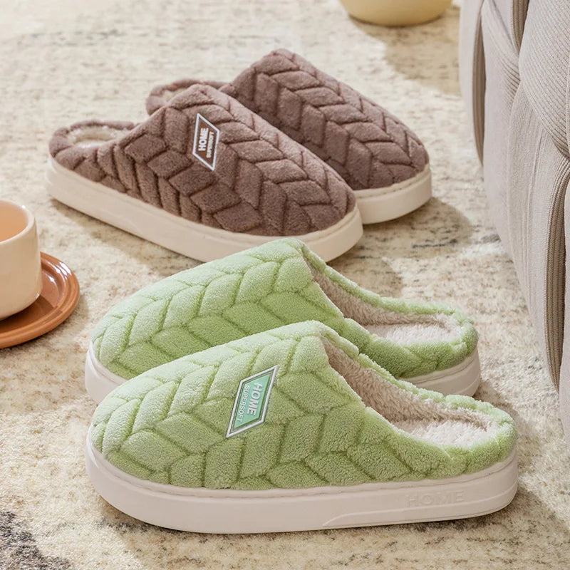 Cotton slippers for women in autumn and winter, new indoor home soft bottom, anti slip and warm plush cotton slippers for women