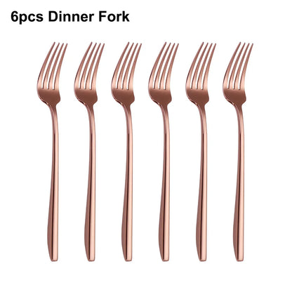 6Pcs Elegant Gold Flatware Set Stainless steel 304 Cutlery Mirror Silverware Rose Knife Fork High Polish Western Dinner Set