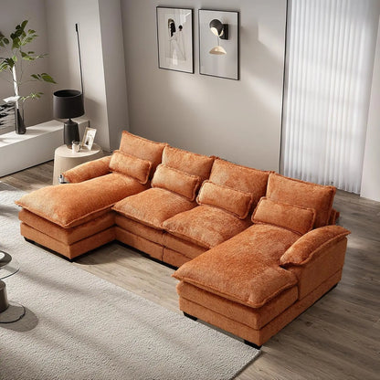 Modern U Shape Sectional Sofa Cloud Couch, 110" Upholstery Chenille Fabric Modular Couch, Comfy 4 Seat Sleeper Sofa With Double