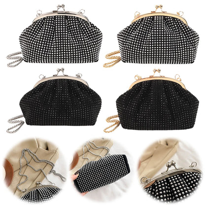 Women Evening Clutch Bag Fashion Rhinestones Evening Bags Stylish Crossbody Bag Sparkly Top Handle Purse Wedding Party Bag