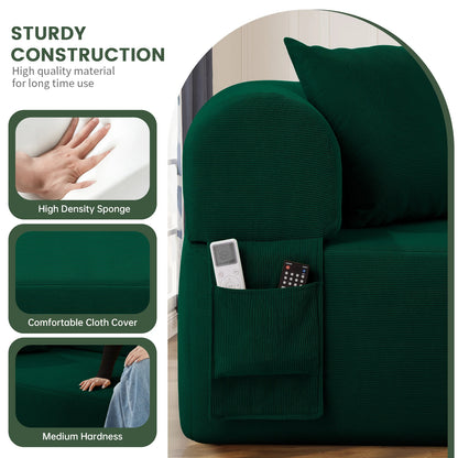 Sofa in a Box, No Assembly 3-Seater Floor Sofa Couch with 2 Pillows & Corduroy Fabric & Side Storage Pockets