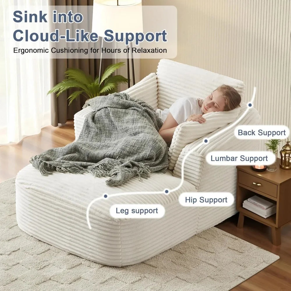 65" Boneless Couch Corduroy Living Room Chairs Luxurious Reading Chair Deep Seat Sleeper Chair Oversized Chaise Lounge Chair