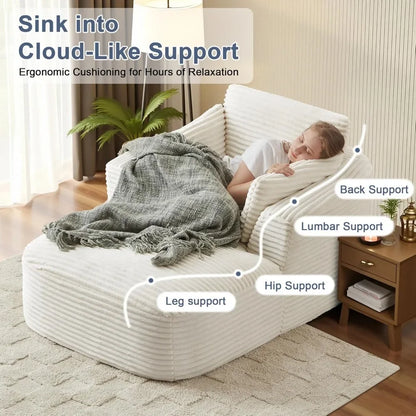 65" Boneless Couch Corduroy Living Room Chairs Luxurious Reading Chair Deep Seat Sleeper Chair Oversized Chaise Lounge Chair