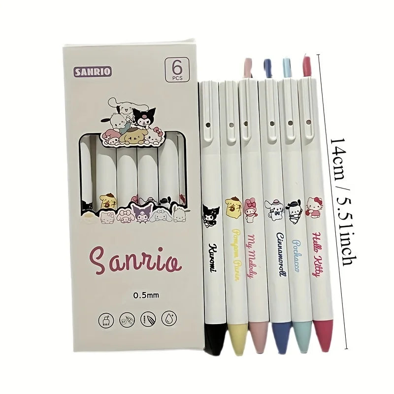 6Pcs Sanrio Gel Pen Hello Kitty Kuromi Pachacco Student Exam Pen Quick Dry Office Signature Pen School Supplies Stationery Prize