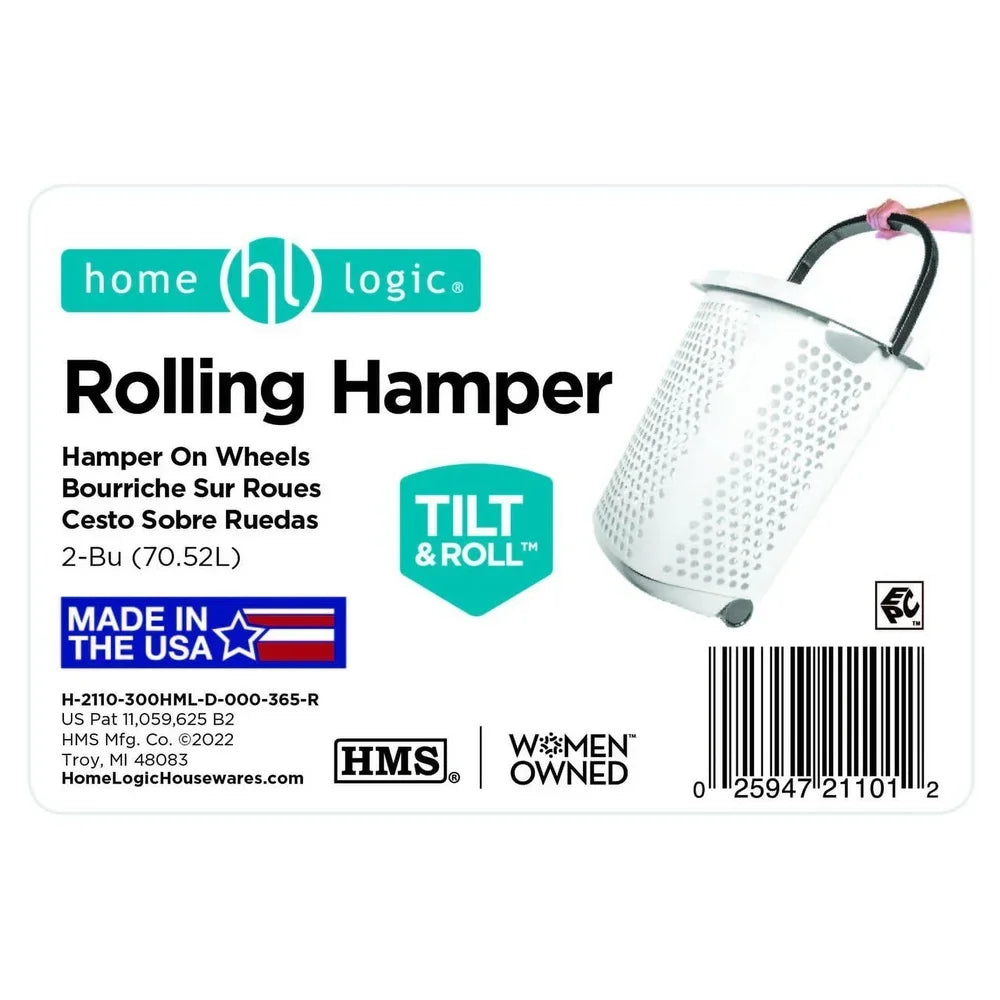 Rolling Laundry Hamper with Pop-up Handle Plastic 2 Bushel Wheeled Basket Mobile Storage Adult Tween Ideal College Home Garage