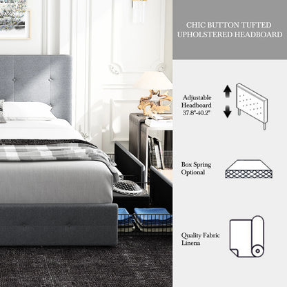 HOOMIC Platform Storage Bed Frame with 4 Drawers, Adjustable Headboard with Square Stitched Button Tufted Design Allewie