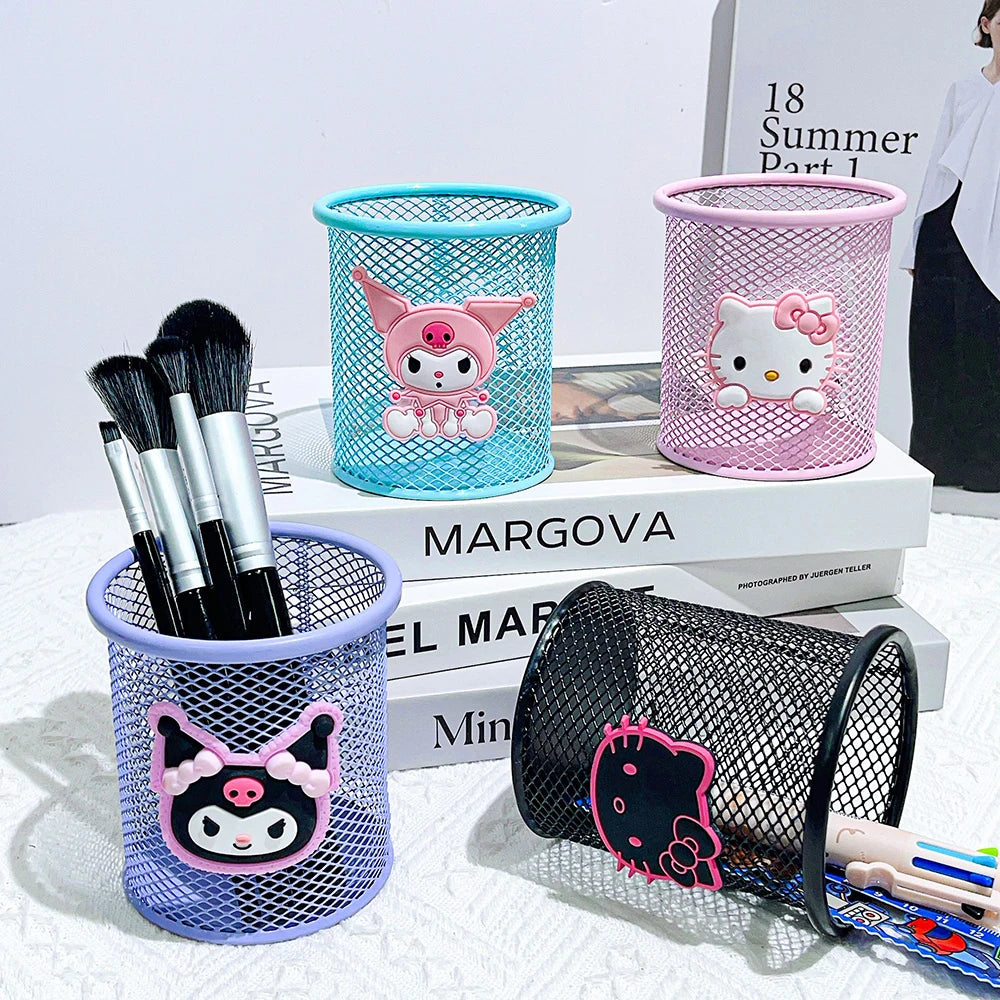 Cute Sanrio Hello Kitty Kuromi Metal Pen Holder School Supplies Cosmetics Storage Gift for Wife