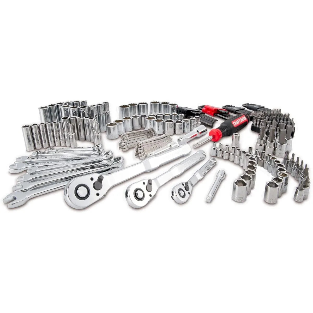 Complete 230-Pc Mechanic Tool Set with Case. Versatile Sockets for 1/4" to 1/2" Drive. Essential for Homeowners