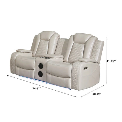 Power Reclining Sofa Couch with Wireless Charger 3 Seaters Recliner  Reading Light Leather Bluetooth Speaker Theater Seating LED