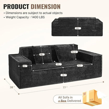 77'' Chenille Upholstered Modern Cloud Loveseat Sofa, No Assembly Required Deep Seat Couches Includes 2 pcs Pillows for Living R