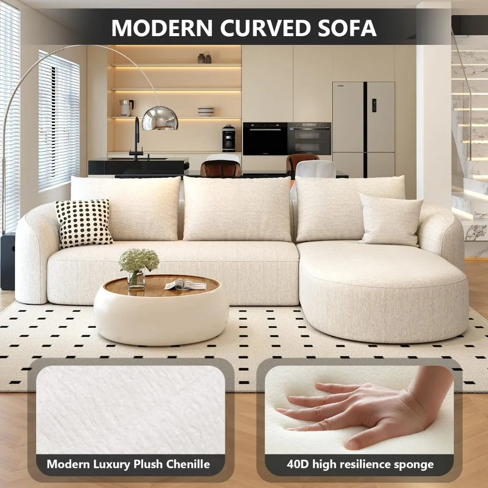 Sectional Couches Luxury Modern Curved Back Sofa,Minimalist Comfy L-Shape Boneless Cloud Couch for Living Room Apart