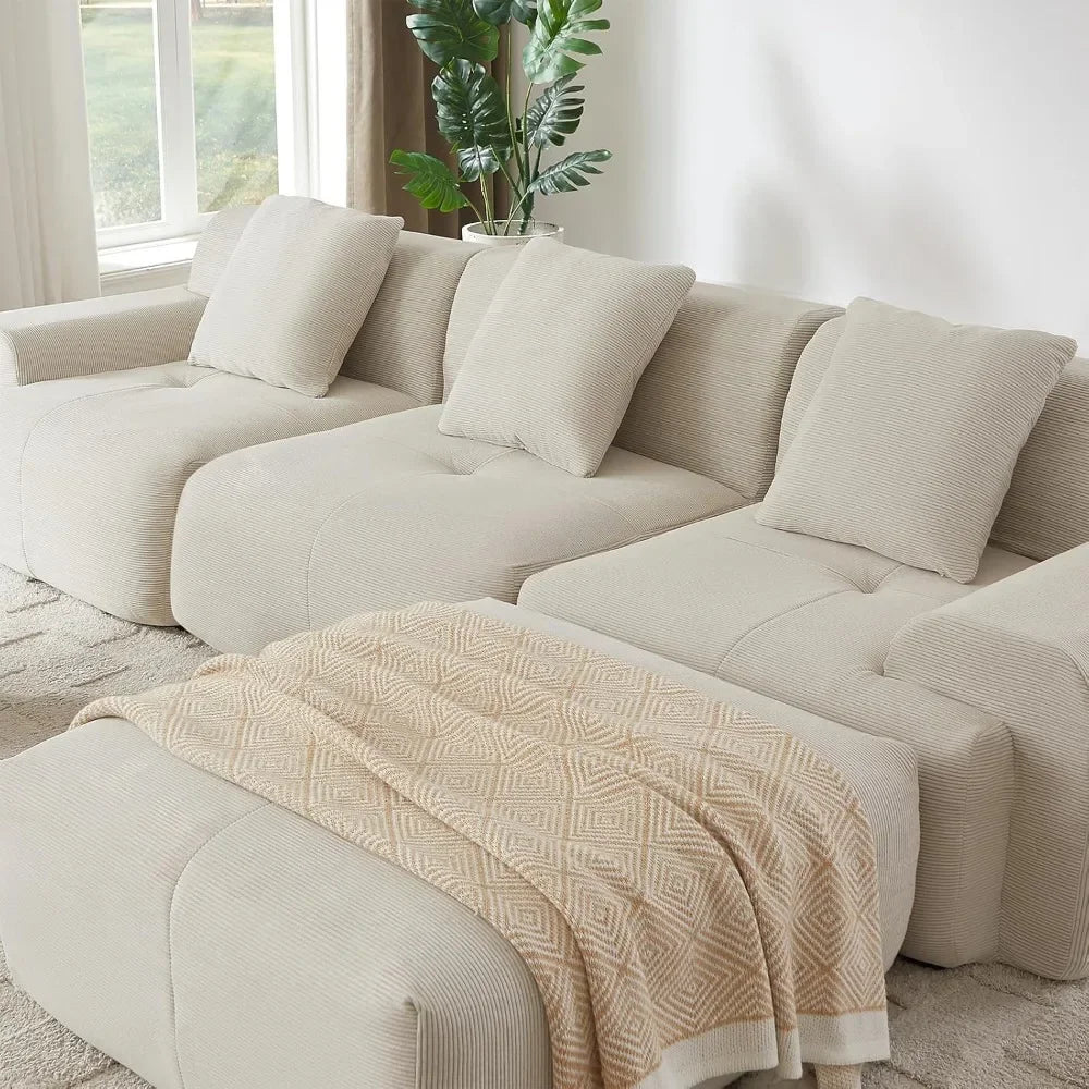 Cloud Couch Boneless Oversized Modular Sectional Sofa with Ottoman Deep Seat Soft Corduroy for Living Room