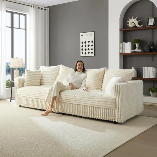 Oversized Cloud Couch, Convertible 4 Deep Seat Foam Sofa Couch, 2 in 1 Plush Corduroy Sofa with 6 Soft Pillows, Modern Mod