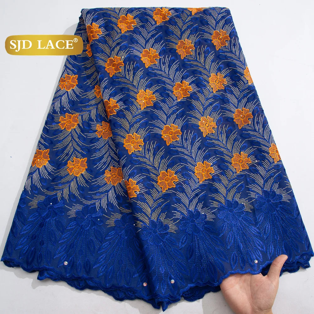 SJD LACE African Nigerian Cotton Lace Fabrics 5 Yards 2025 High Quality Swiss Cotton Lace for Sewing Party Women DIY Dress 4325