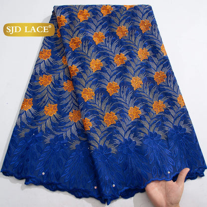 SJD LACE African Nigerian Cotton Lace Fabrics 5 Yards 2025 High Quality Swiss Cotton Lace for Sewing Party Women DIY Dress 4325