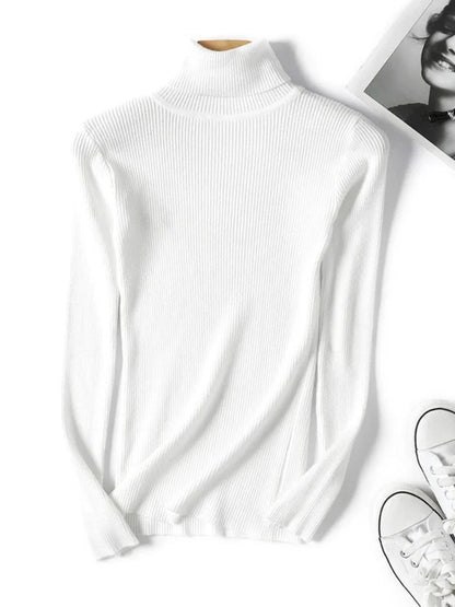 Casual Soft Polo-neck Jumper New Autumn Winter Women Knitted Turtleneck Sweater Fashion Slim Elasticity Solid Ribbed Pullovers