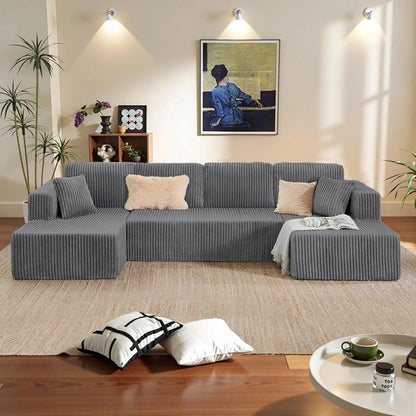 130" U Shaped Boneless Couch, Cloud Boneless Sectional Couches For Living Room, Modular Spineless Sofa Bed With, Customized