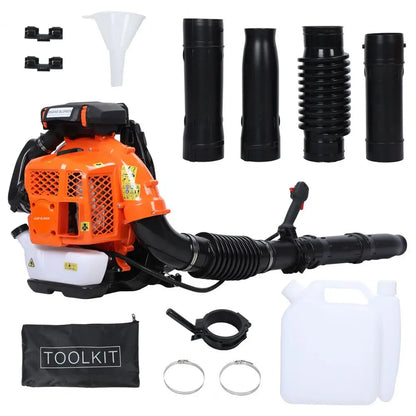 4-Stroke  Backpack Leaf Blower, 80CC 750CFM Engine Gas Leaf Blower,High Strength Gas PoweredSnow Blower Powerful Engine, Orange