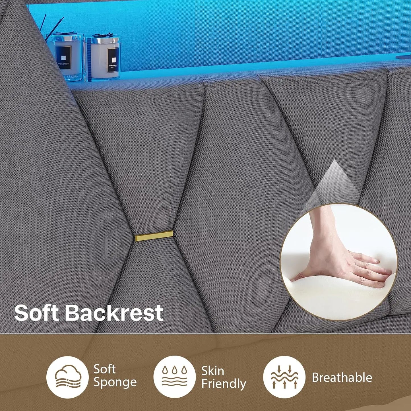 Platform Bed Frame King Size with Storage Headboard and LED Lights,King Size Bed Frame, Upholstered Headboard