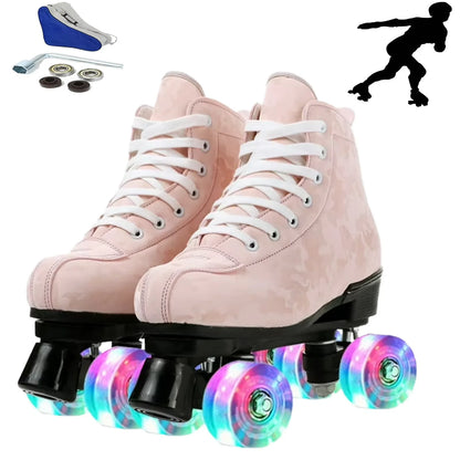 Double-Row Roller Skates Beginner Women Men Outdoor Skating 4 Wheels Skate Shoes Size 37 38 39 40 41-45 Flashing Quad Sneakers
