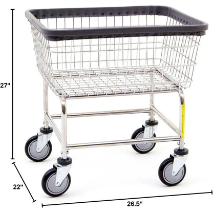 Heavy-Duty 2.5 Bushel Steel Laundry Cart with Chrome Finish for Commercial Use