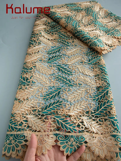 Kalume 2025 African Cord Lace Fabric with Sequins Nigerian Guipure Lace Fabric Ship From U.S. for Sewing Luxury Dress F3666