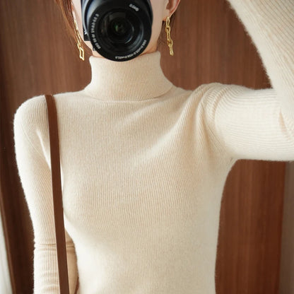 2025 Autumn Winter Women Sweater Women Thick Warm Soft Female Slim Pullovers Ladies Solid Versatile Knitted Turtleneck Sweater