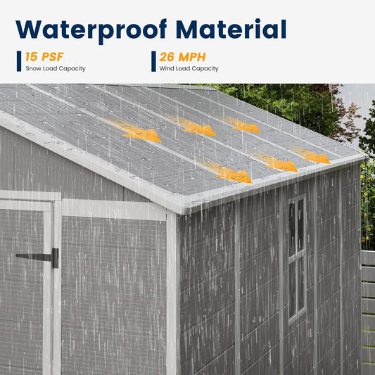 8x10 FT Resin Storage Shed with Floor & Lockable Door, Gray White Outdoor Shed