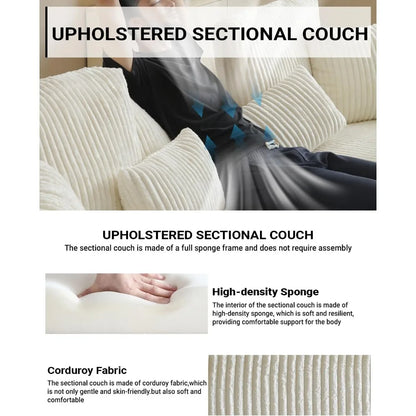 110" Modular Sectional Sofa, Corduroy Upholstered Deep Seat Couch for Living Room Bedroom, Left Facing Chaise Beige