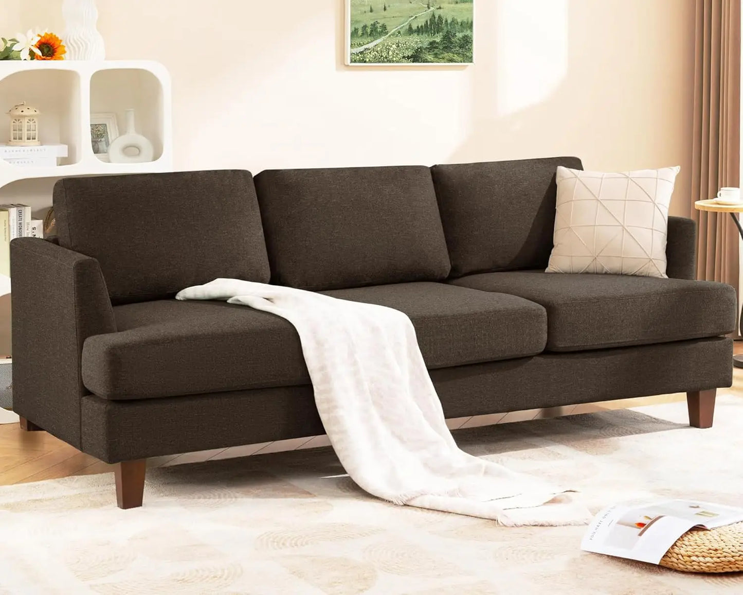 3 Seater Sofa Couch with Deep Seats, 89" Mid Century Modern Upholstered Sofa with Armrests, Comfy Couches , Customized