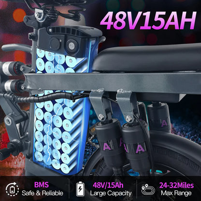 EOEOTWO F12 Foldable Electric Bike for Adults,14'' Commuter E Bike,600W Peak,22-25mph,32Miles Range,48V Removable Battery,Bikes