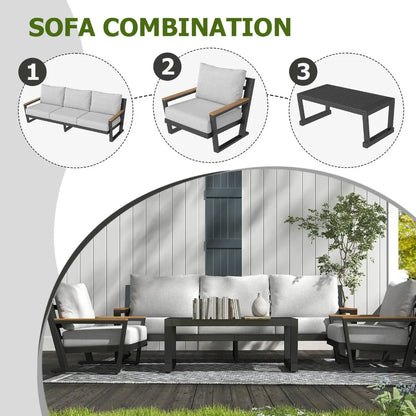 Aluminum Outdoor Furniture with Coffee Table,5 Seats Patio Furniture Set Sectional Waterproof Sofa with Conversation Set Table w