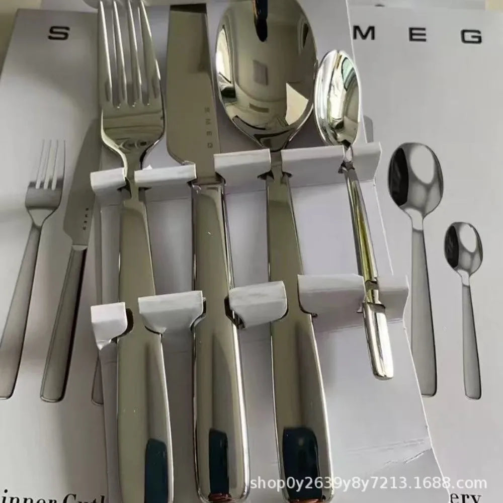 Thickened ceremonial stainless steel fork spoon knife 4-piece set, anti slip handle, corrosion-resistant and easy to maintain