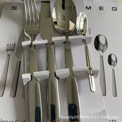 Thickened ceremonial stainless steel fork spoon knife 4-piece set, anti slip handle, corrosion-resistant and easy to maintain