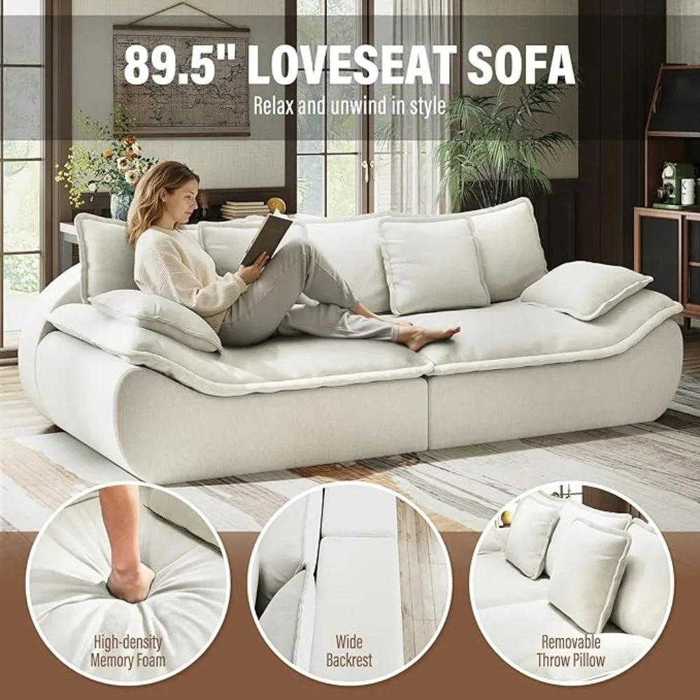 Sectional Sofa 2-Seater Modular – Comfy Loveseat with Throw, Deep Seat Small Sofa, Memory Foam for Living Room/Office/Apartment