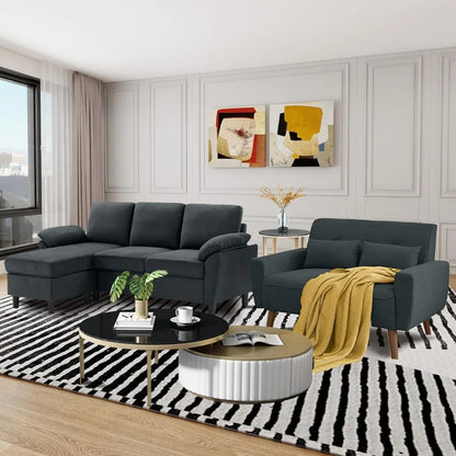 79" Convertible Sectional Sofa Sets, Modern L Shaped 3-Seat Couches with Reversible Chaise and Loveseat Sets for Living Room