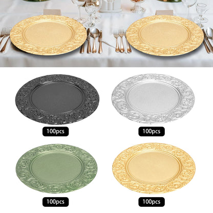 100-Piece Round Charger Plates Set in Black Silver Green Gold with Patterns Reusable Serving Plates for Weddings Banquets