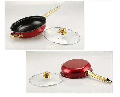 12PCS of Stainless Steel Colored Cookware Set Non-stick Pan Gold-plated Handle Soup Pot Milk Pot Pan Frying Pot Kitchenware