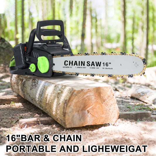 Battery Powered Chainsaw with 2 x 4Ah Batteries, Auto-Lubrication Chain Saw for Tree Felling, Pruning, Logging and Firewood